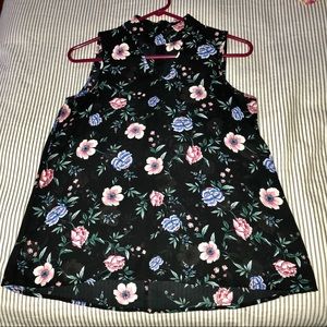 High-neck, chest cut-out, floral tank top